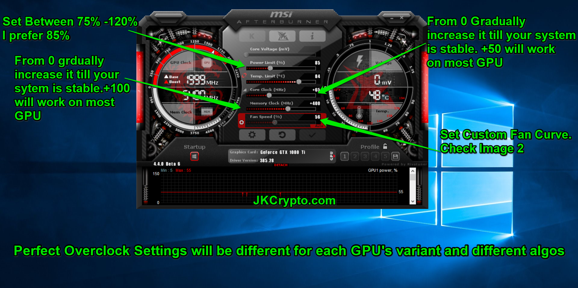 overclock settings for 1070ti ethereum