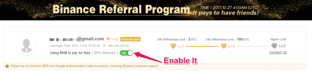 Binance BNB trading discount