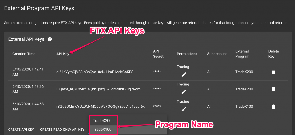 External Program API Keys